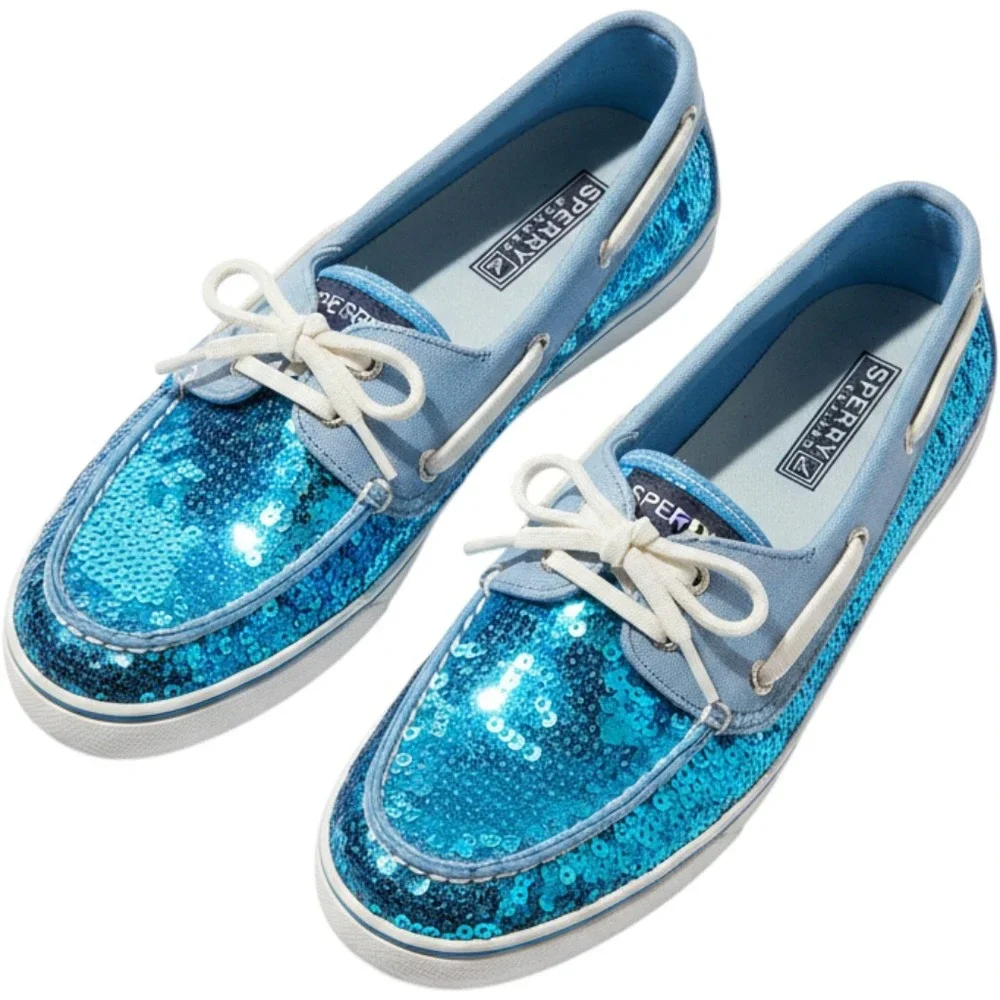 Sperry Top-Sider‎ Blue Sequin Boat Shoes Women 8.5M Coastal Glam